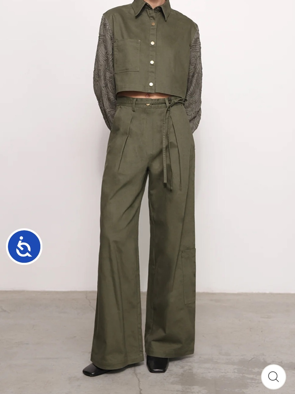 Sabina Musayev Olive Green Wide-Leg Cargo Trousers **Hemmed to 27 3/4”**